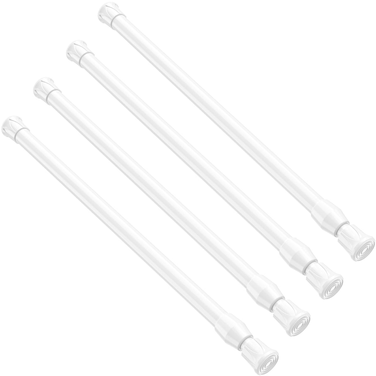 AIZESI front view of white 4-pack tension rods showing compact packaging and convenience