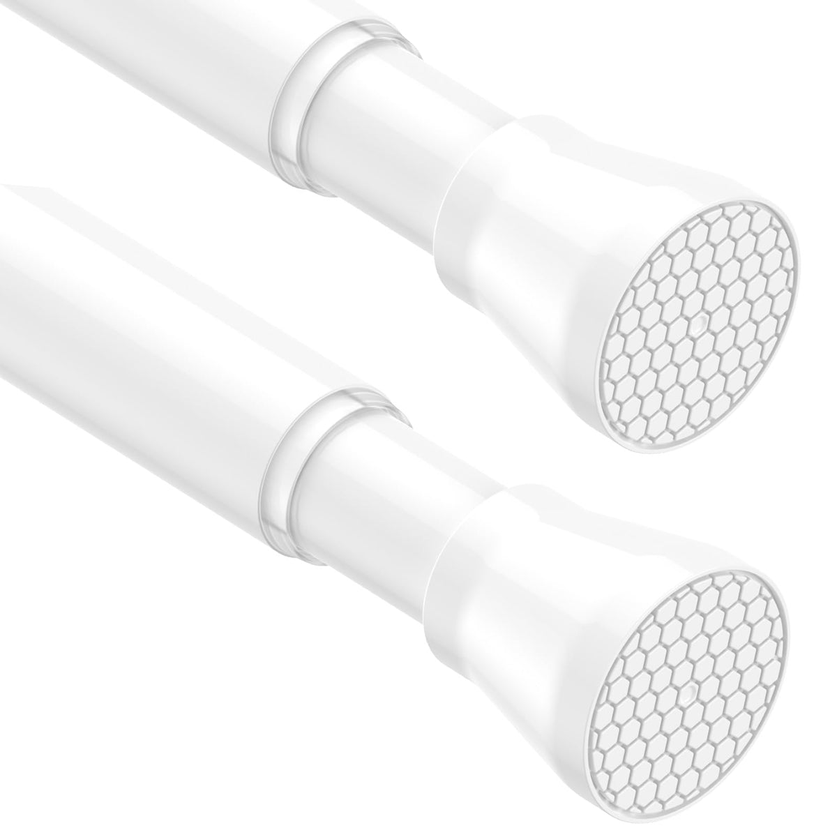 AIZESI front view of two white tension rods showing clean packaging and ready-to-install benefit