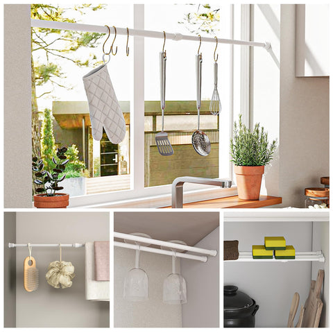 AIZESI rod installed above a window with sheer curtain, providing no-drill hanging solution