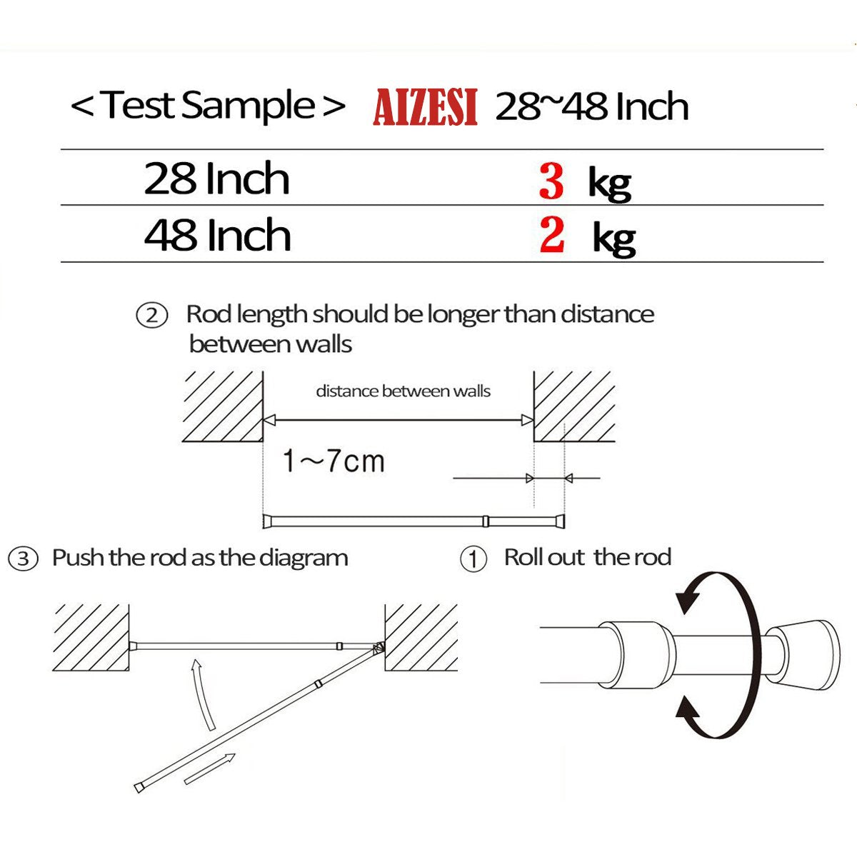 AIZESI rod next to ruler for scale demonstrating adjustable 27–37 inch range