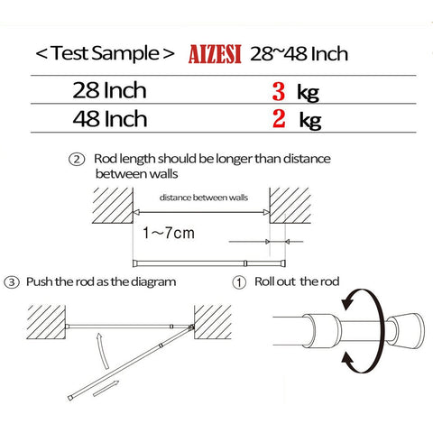 AIZESI rod next to ruler for scale demonstrating adjustable 27–37 inch range