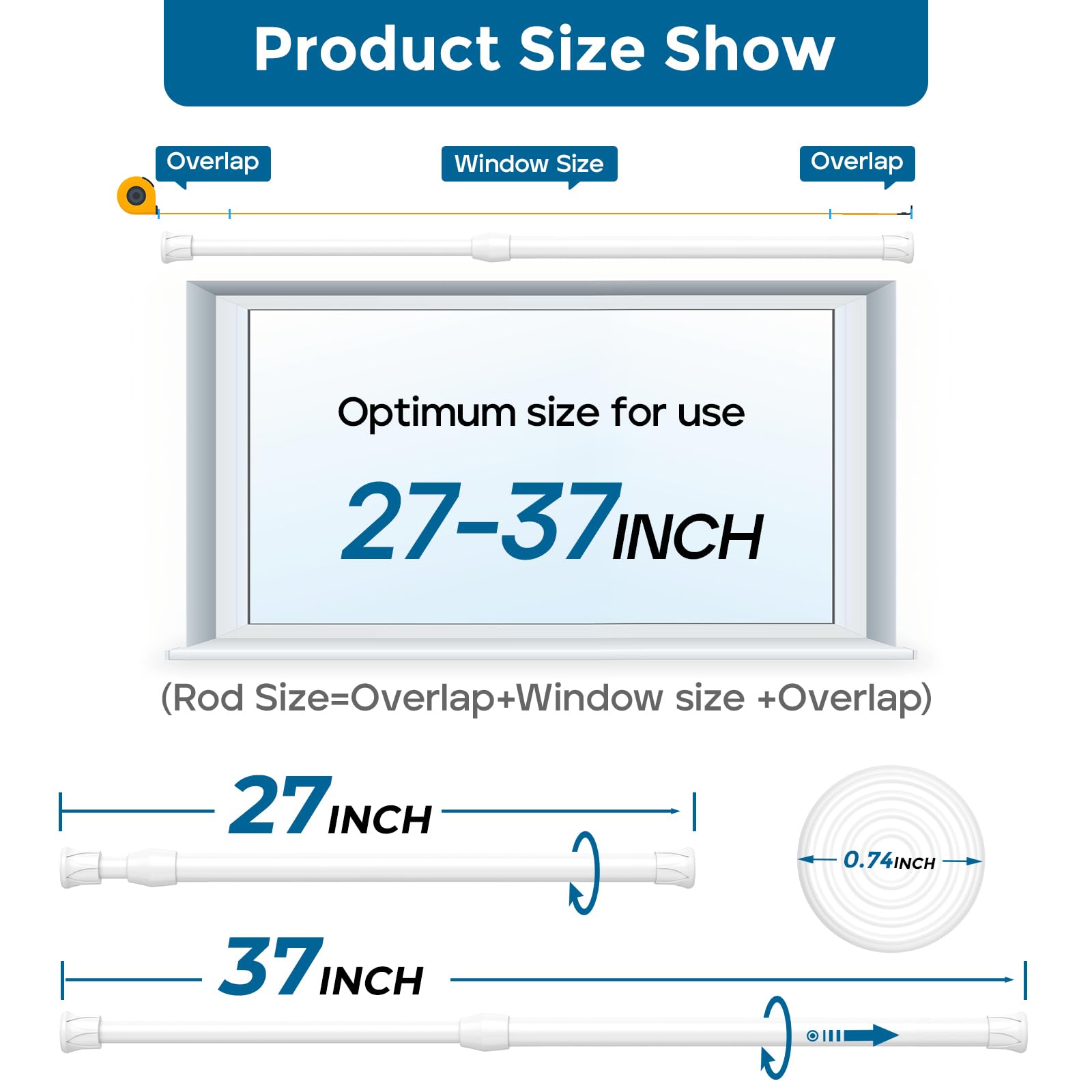 AIZESI rod beside measuring tape showing scale and correct size selection guidance