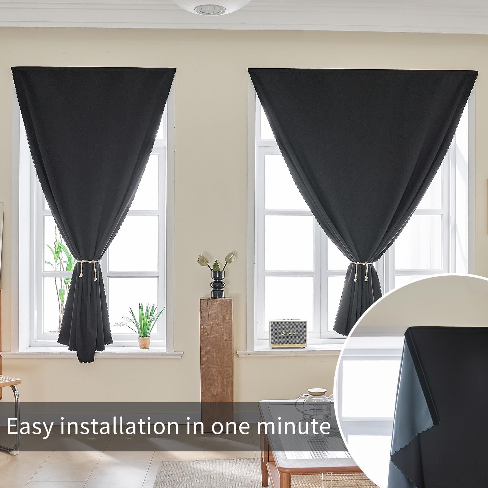AJAZZ curtain used in a hotel room showing temporary setup and privacy benefit