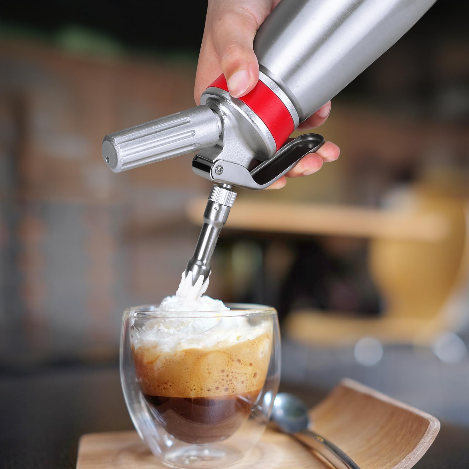 Ajimy dispensing action on dessert demonstrating fast, consistent whipped texture