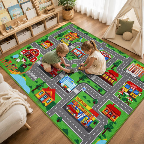 AKASISRUG in use with child playing, supports motor skills and pretend play