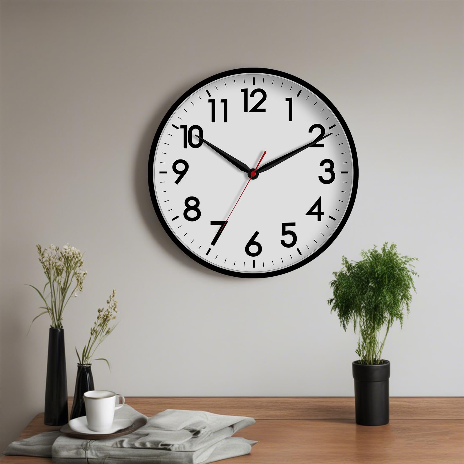 AKCISOT clock next to couch demonstrating true 16-inch scale for sizing aid