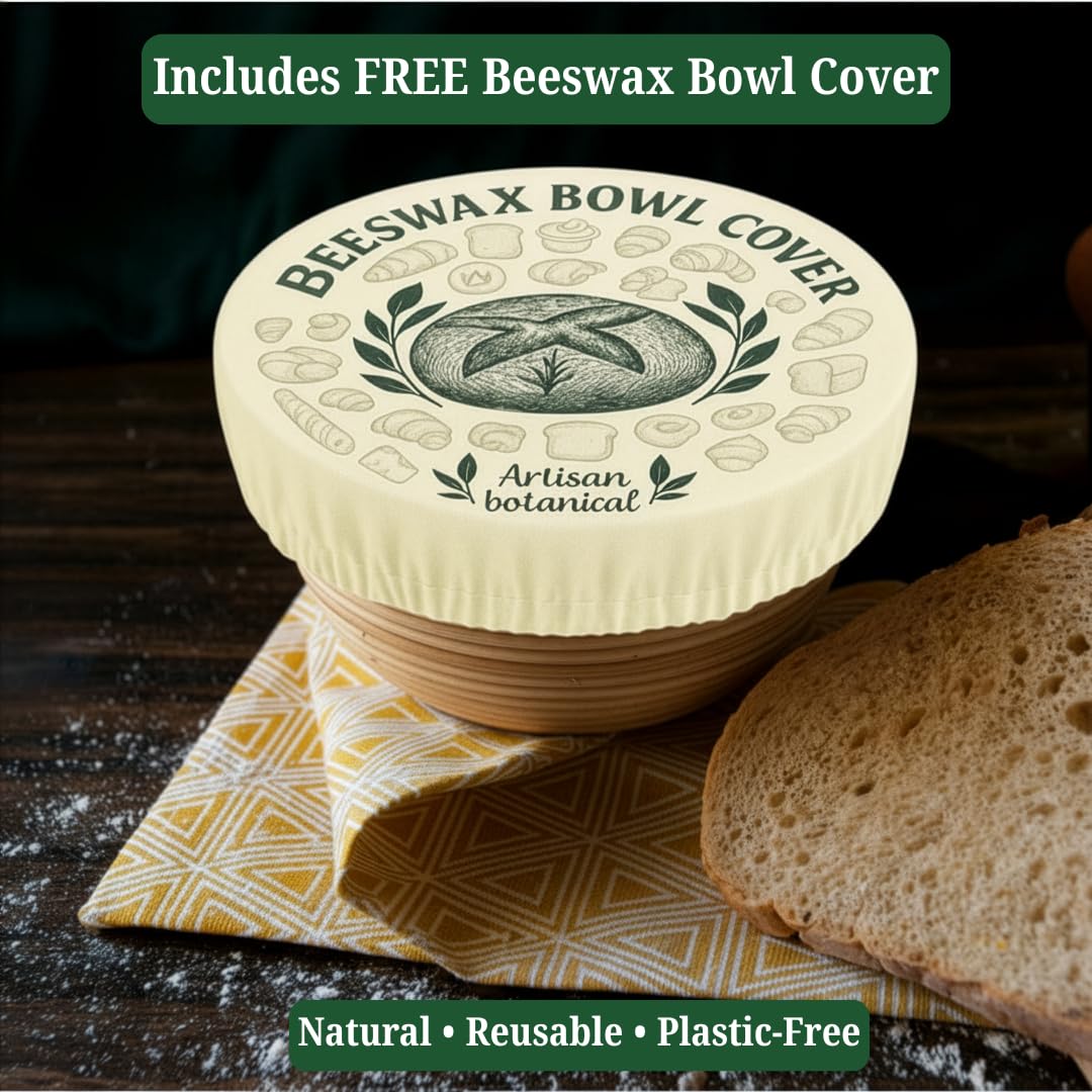 Akia Collection beeswax bowl cover on glass proofing bowl, keeps dough moist during proofing