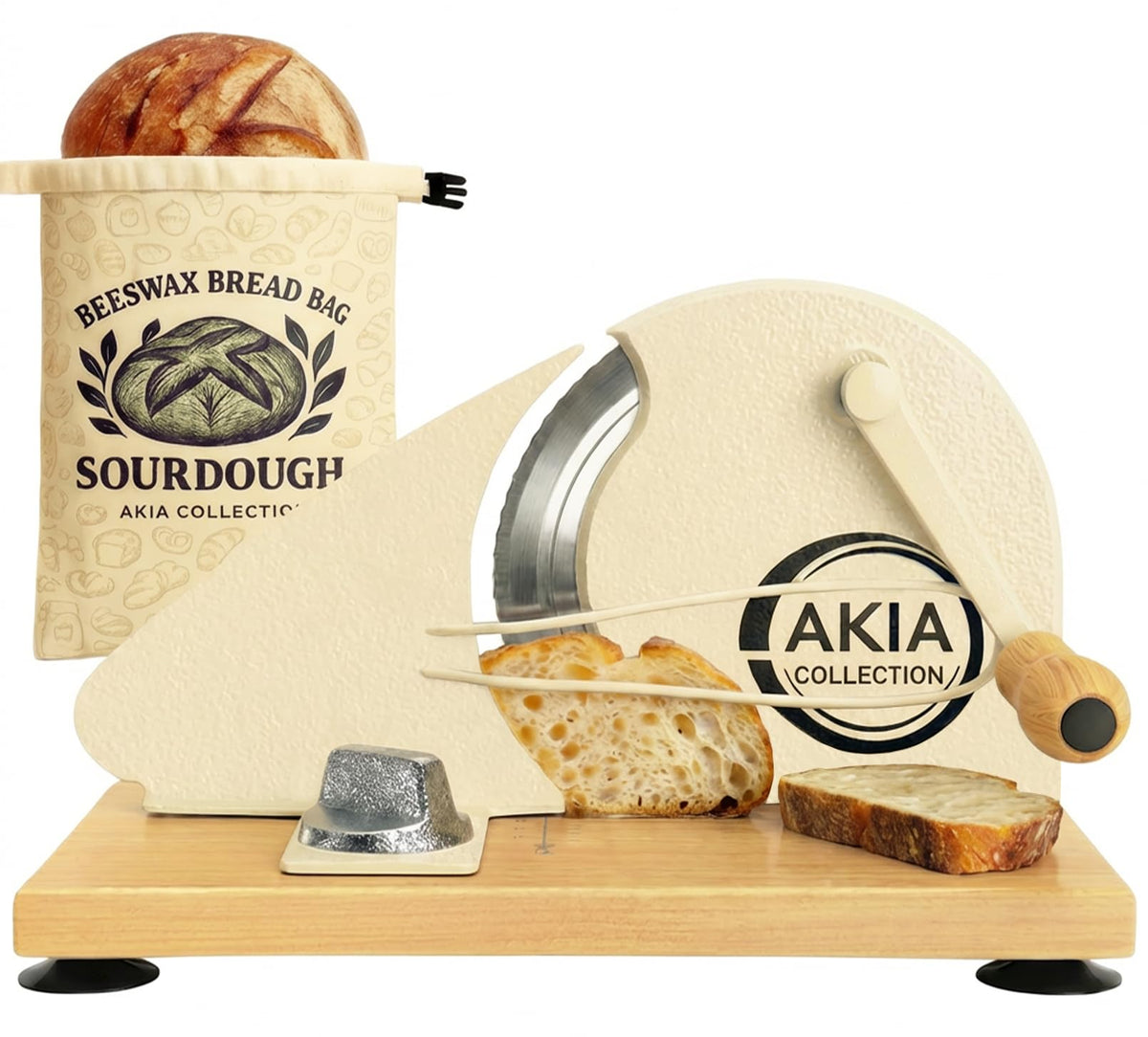 Akia Collection front view assembled slicer showing compact countertop benefit