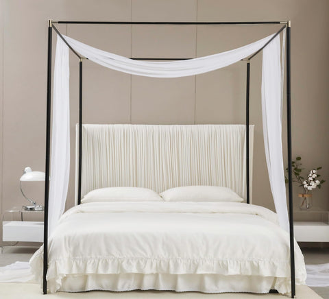 Akiky canopy hung on metal bed frame demonstrating easy drape and decorative effect