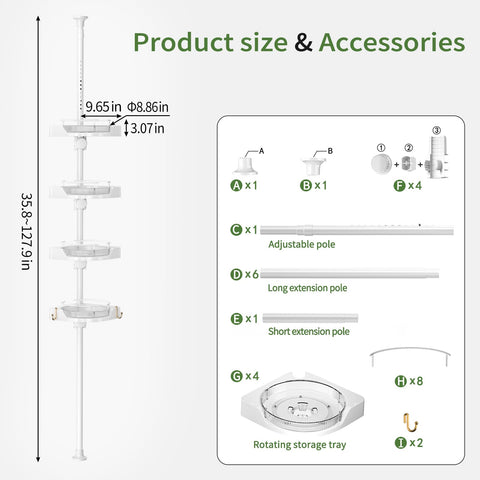akinbas adjustable pole demonstrating fit from 35 to 128 inches