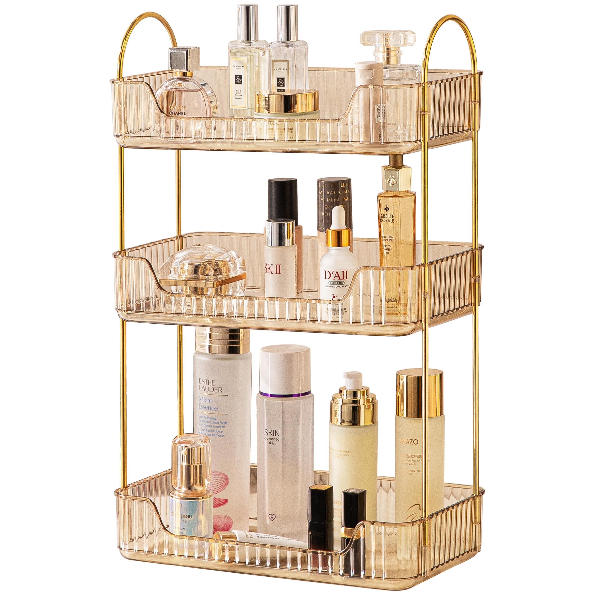 akinbas front view gold vanity organizer shows compact storage benefit
