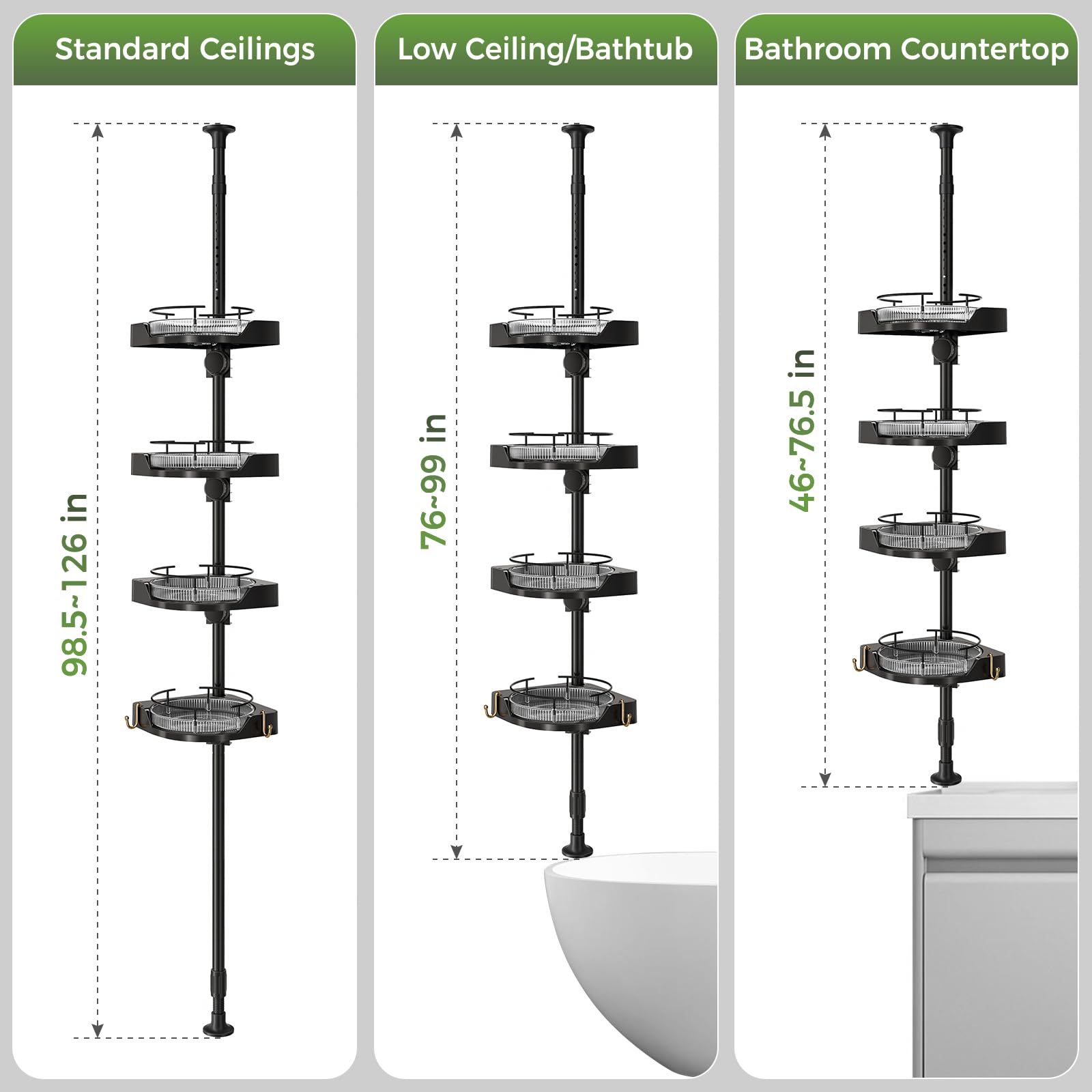 akinbas in-shower lifestyle illustrating tidy corner storage and convenience
