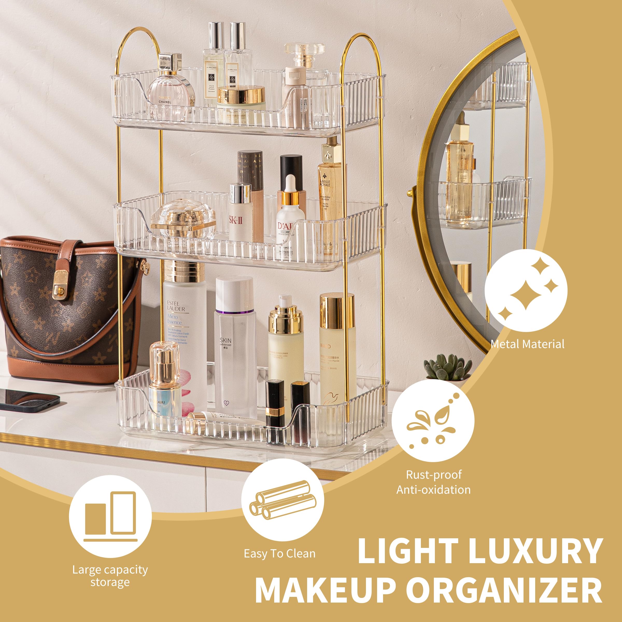 akinbas in use on vanity holding perfumes and makeup for faster routines