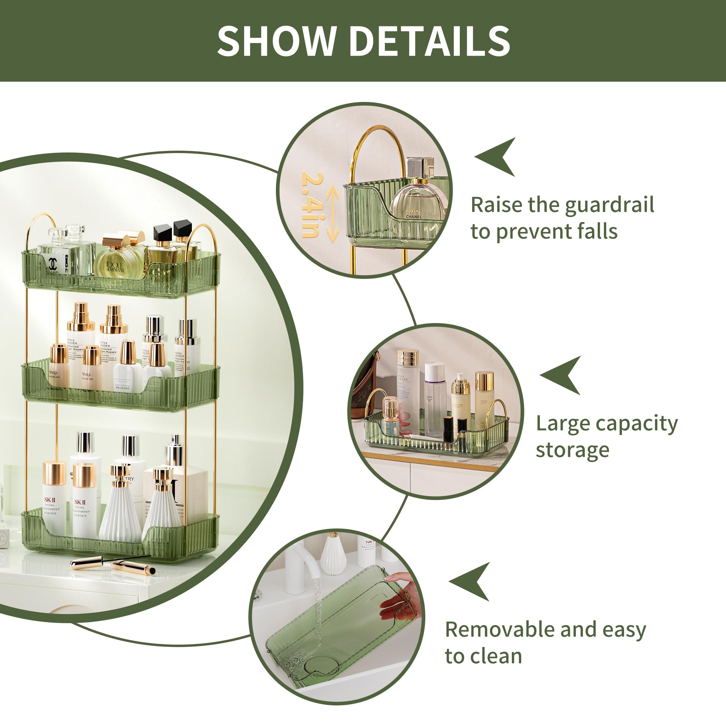 akinbas lower tier arranged with makeup and brushes for organized routine benefit