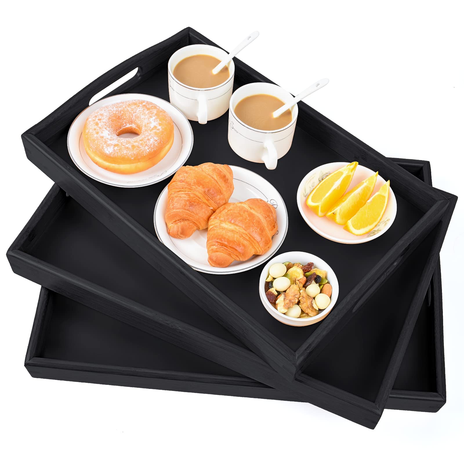 AKKAJJ bamboo tray front view showing sleek black finish and sturdy design benefits