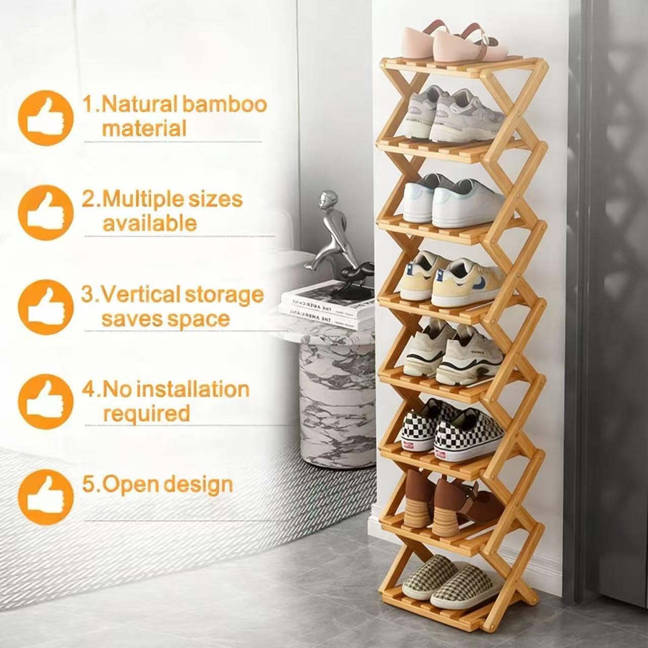 Akloya shoe rack in an entryway illustrating neat organized shoes and clear floor