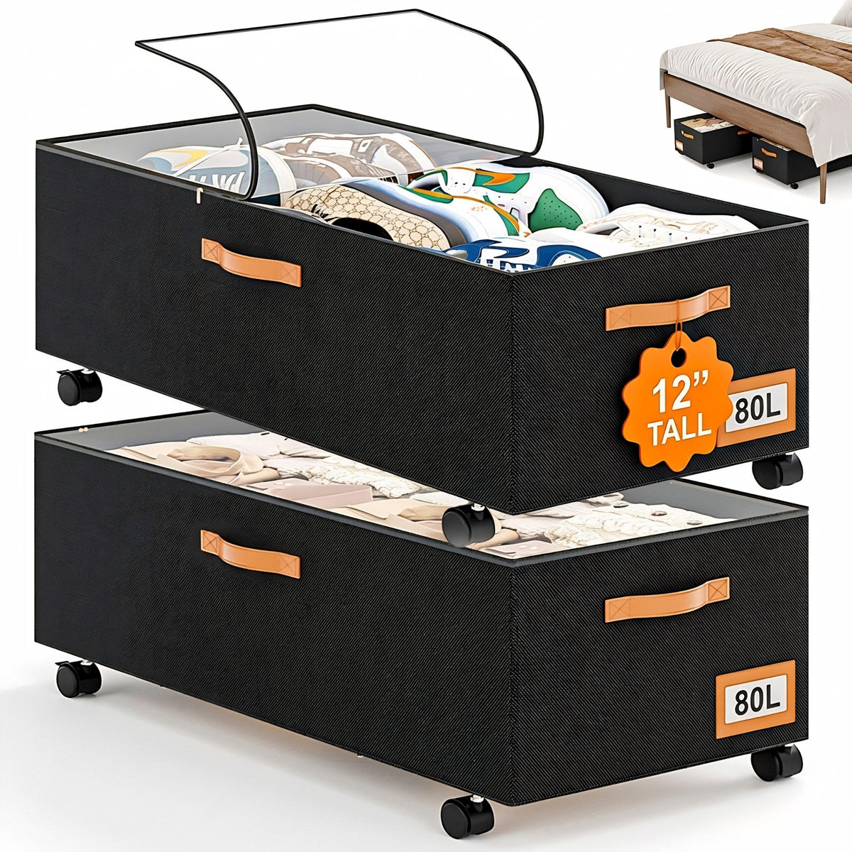 AKODENORA front view showing full bin and benefit of space saving