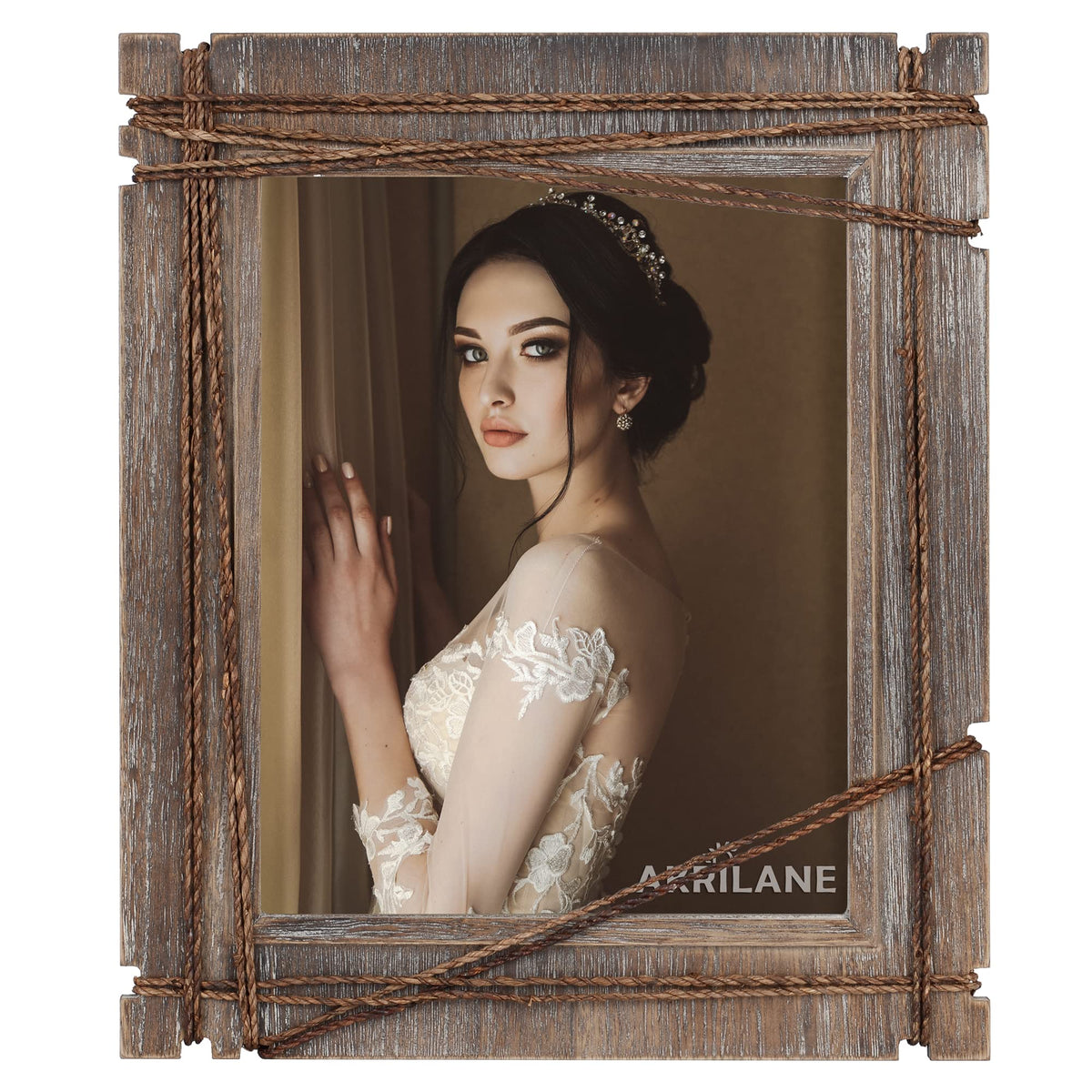 AKRILANE front view of 8x10 rustic frame showing vintage charm and display clarity