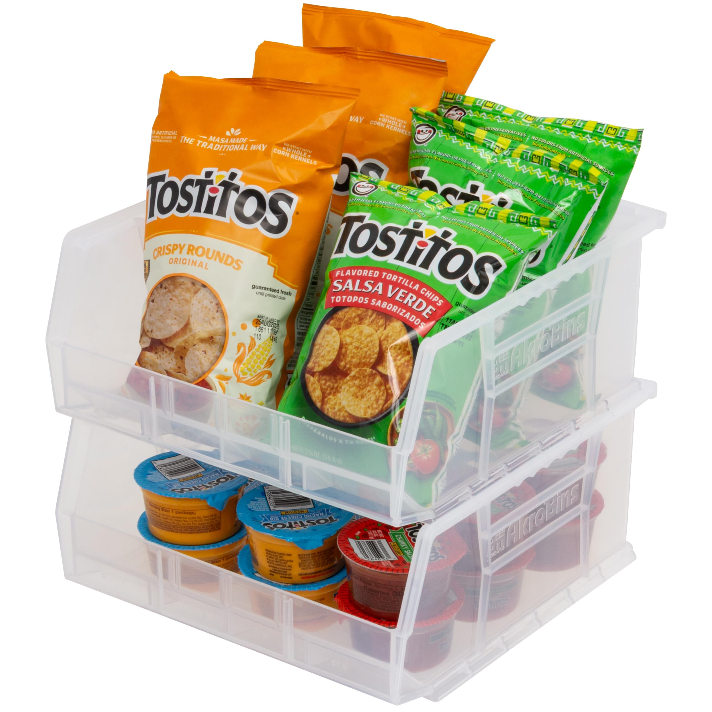 Akro-Mils bin shown with optional dividers and rail compatibility benefit