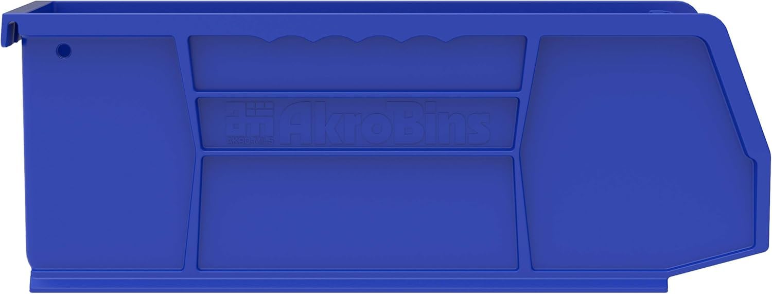 Akro-Mils bin on workbench holding hardware for workshop efficiency