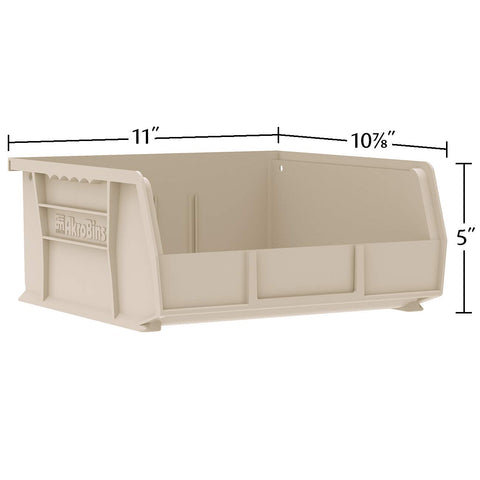 Akro-Mils side profile highlighting slim stackable design and space-saving benefit