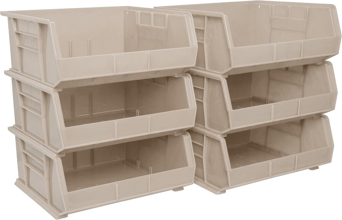 Akro-Mils front view of six stone bins showing organized storage benefit