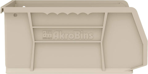 Akro-Mils wall-mounted bins in garage maximizing vertical storage benefit