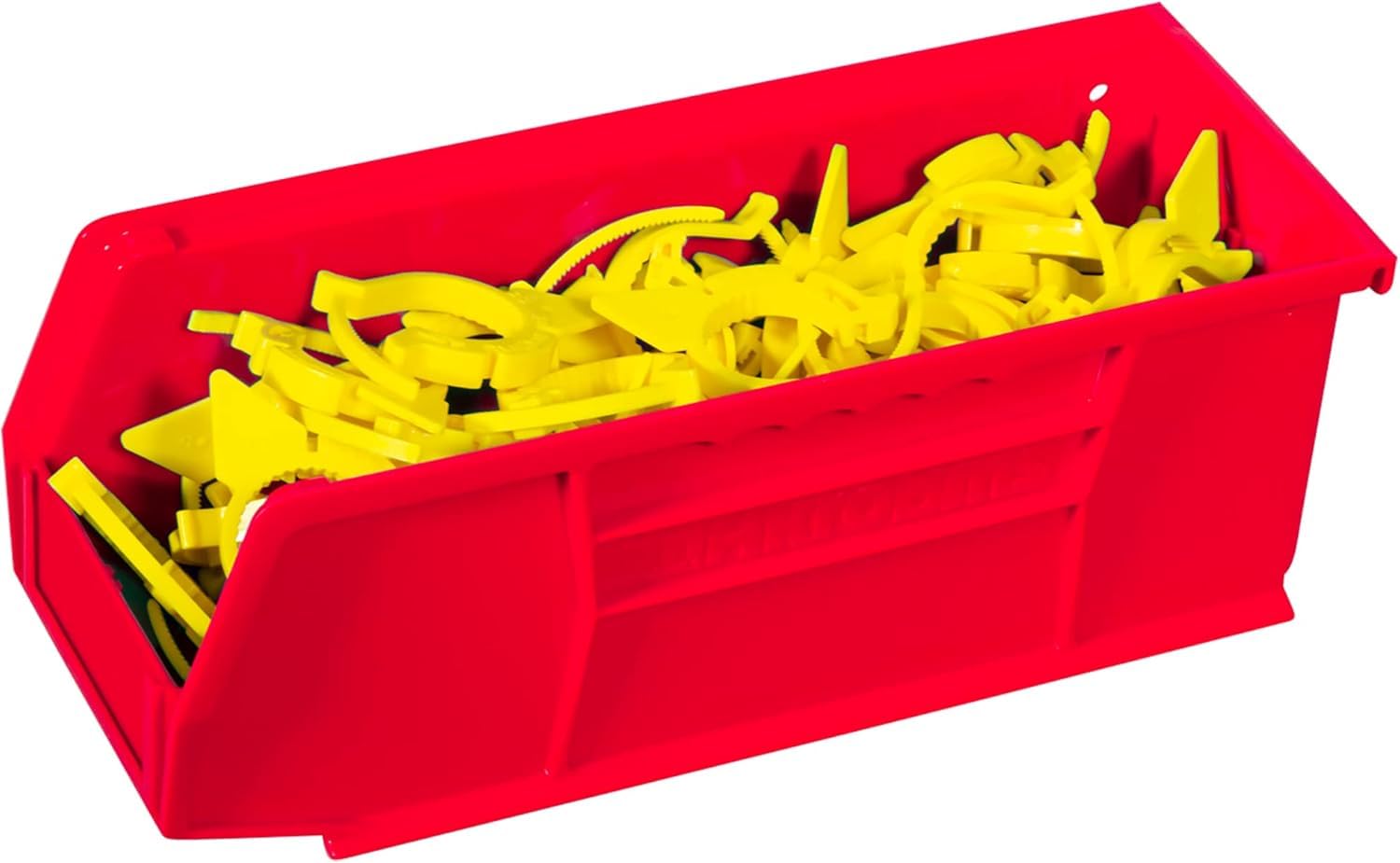 akro-mils bins suspended on louvered panel demonstrating hanging capability