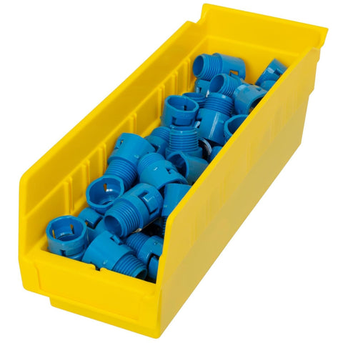 Akro-Mils bins arranged on a garage workbench improving tool access