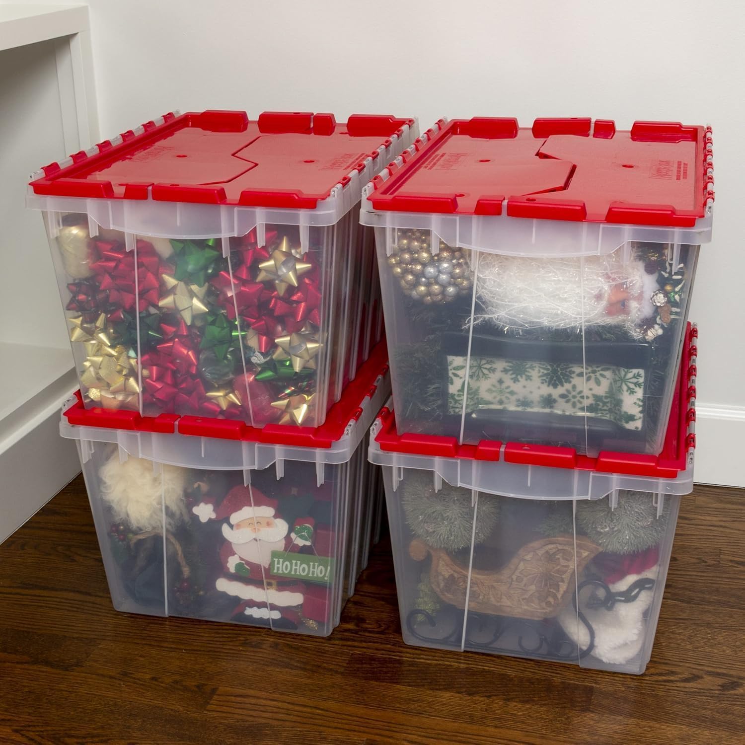 Akro-Mils nested empty bins showing compact storage when not in use