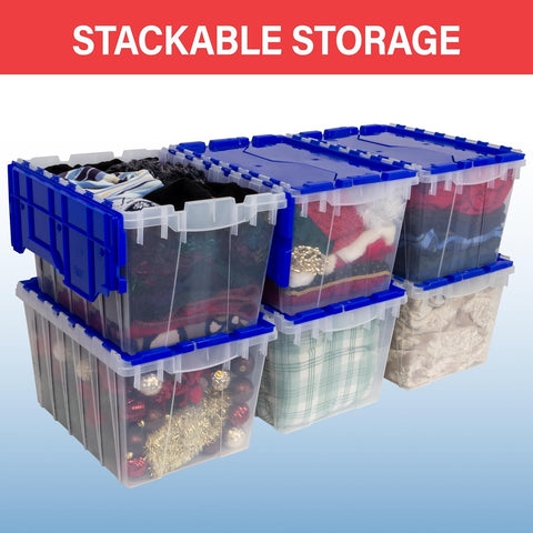 Akro-Mils KeepBox nesting with open lids showing compact storage when not in use