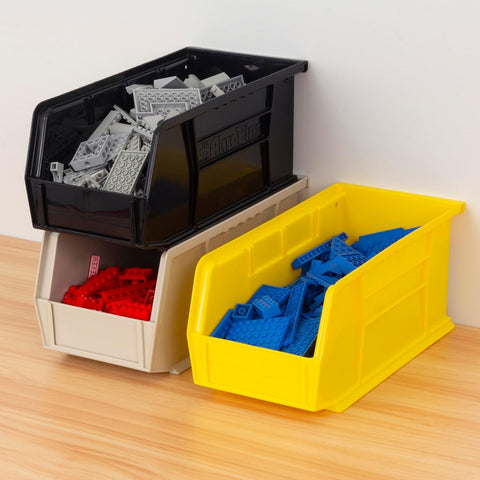 Akro-Mils side profile of stacked bins demonstrating space-saving stability