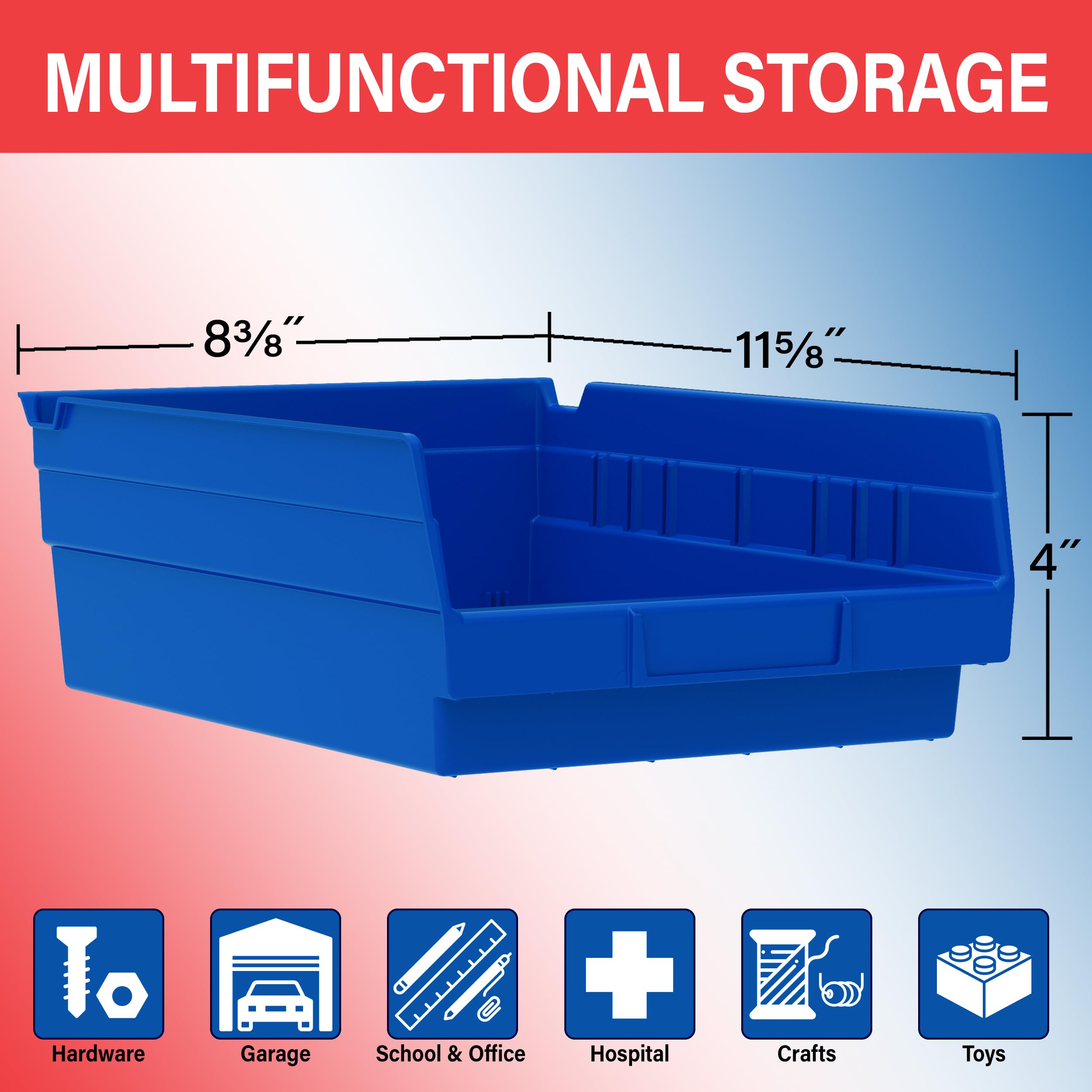 Akro-Mils side profile highlighting curved hopper front for spill-free reach