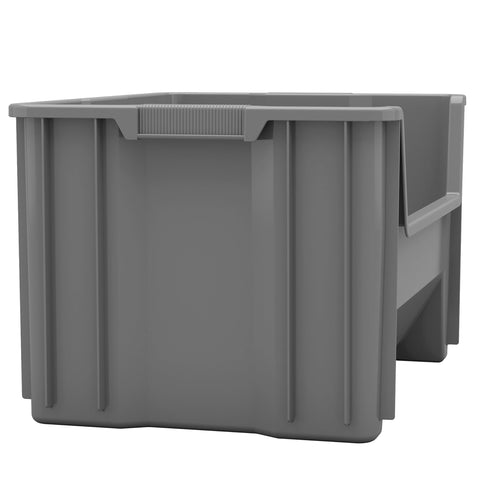 Akro-Mils bin filled with tools highlighting 75 lb capacity and workshop utility benefit
