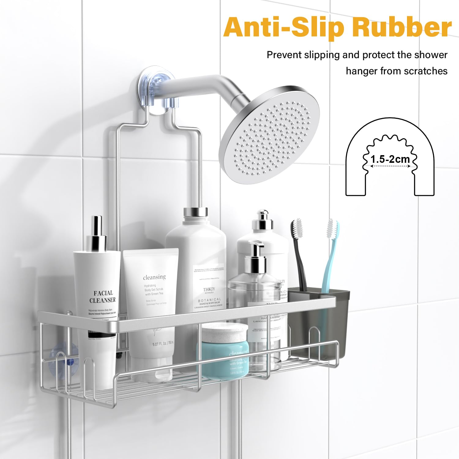 AKTECKE close-up of anti-slip collar gripping shower arm for secure installation