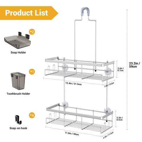 AKTECKE with bottles to show scale and 40lb capacity for heavy shower items