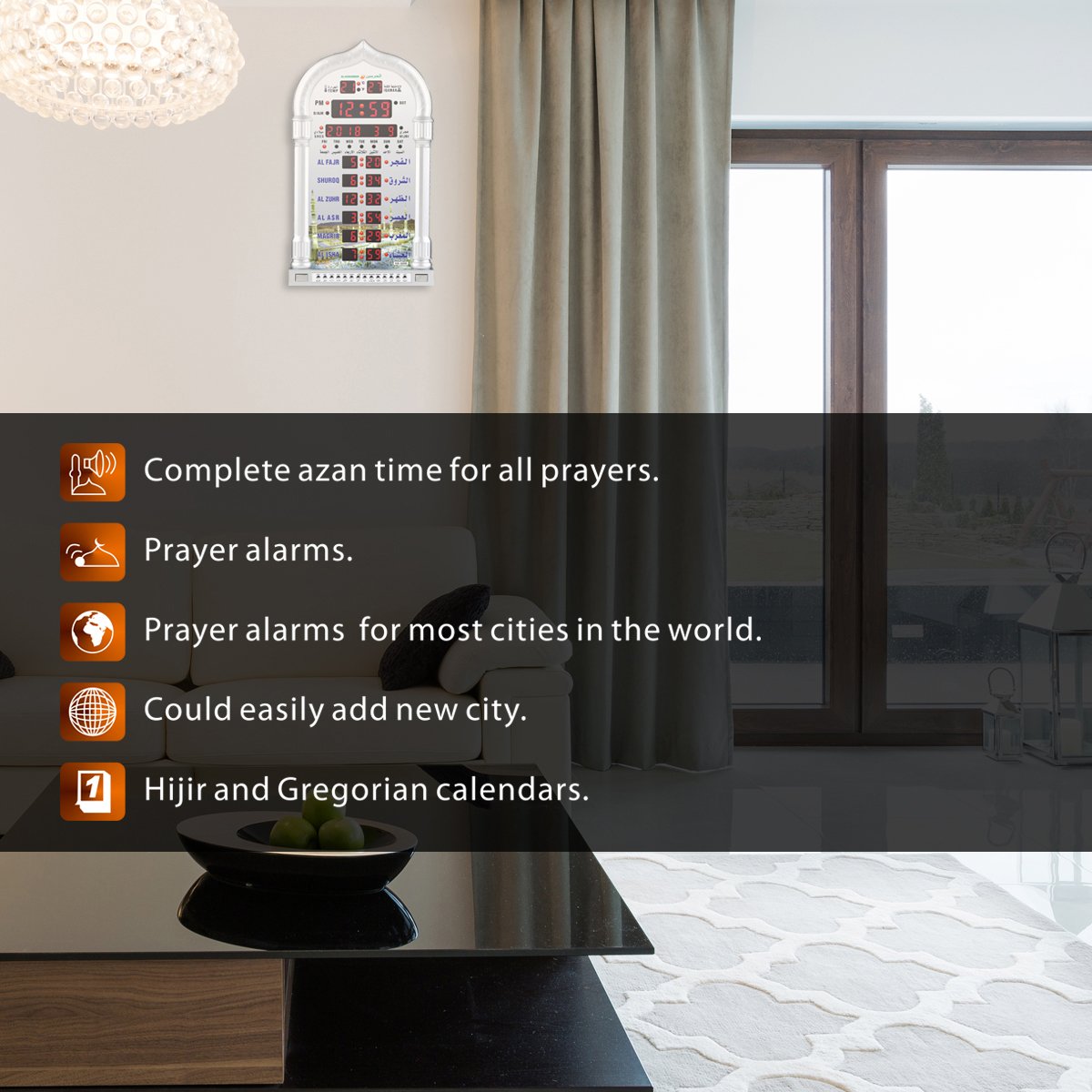 AL-HARAMEEN close-up of buttons and controls, easy setup and customization benefit