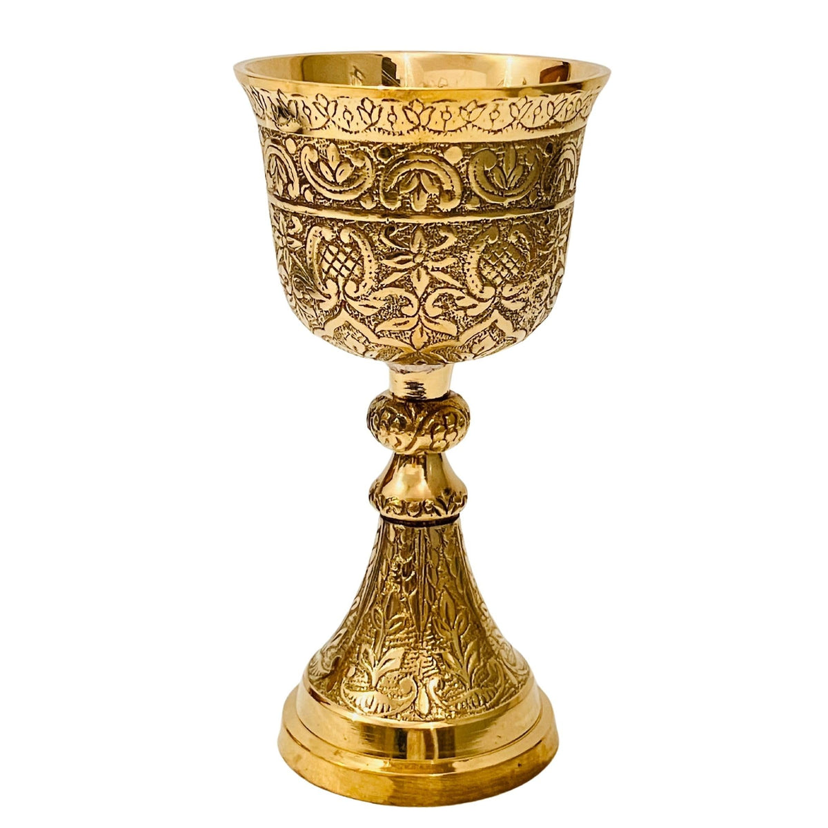 ALADEAN chalice front view showing royal embossed design and regal appeal