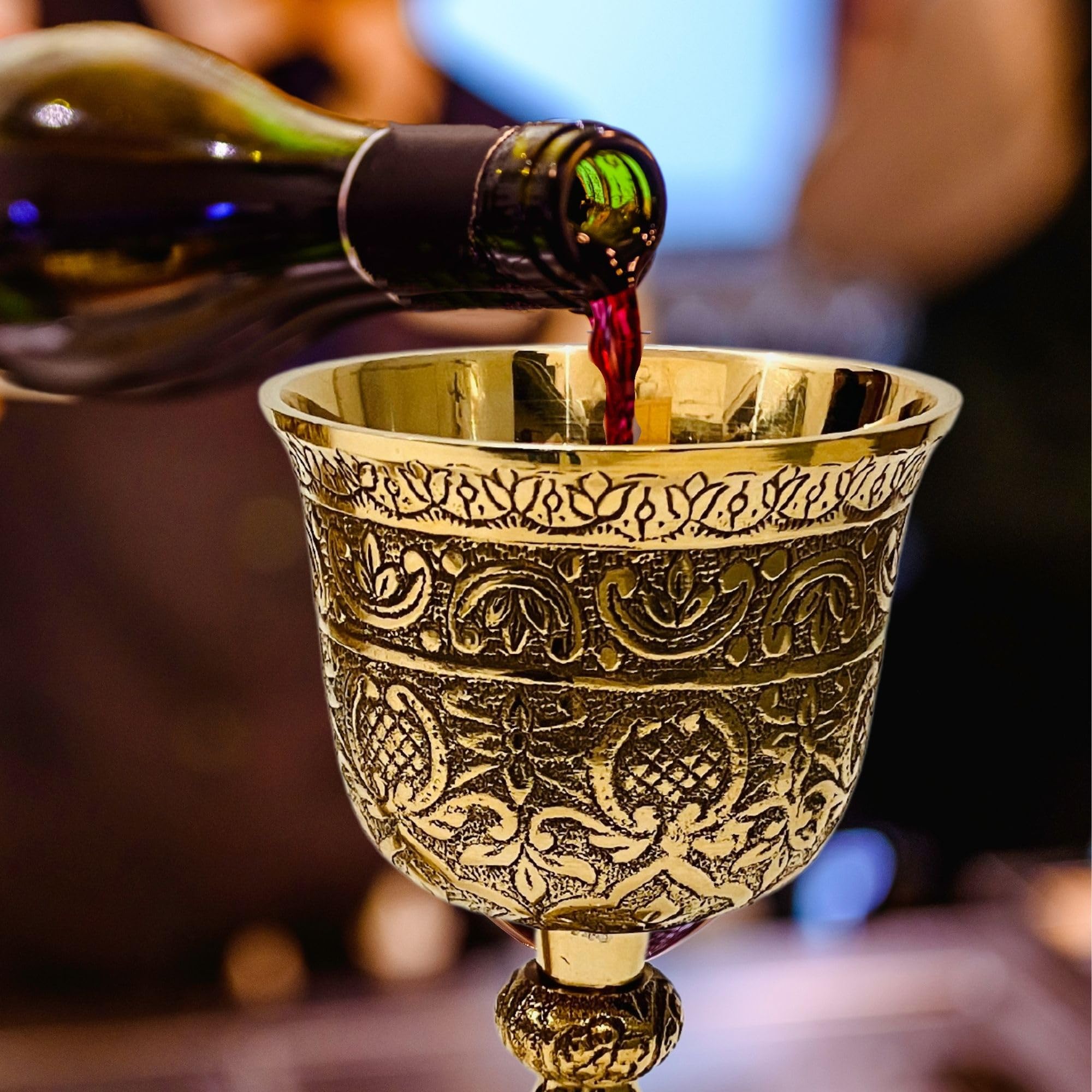 ALADEAN chalice stem and base close-up showing solid brass construction benefit