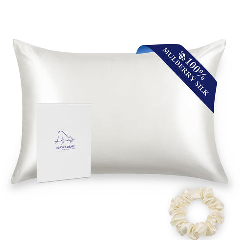 ALASKA BEAR front view of ivory silk pillowcase showing smooth finish and elegant look