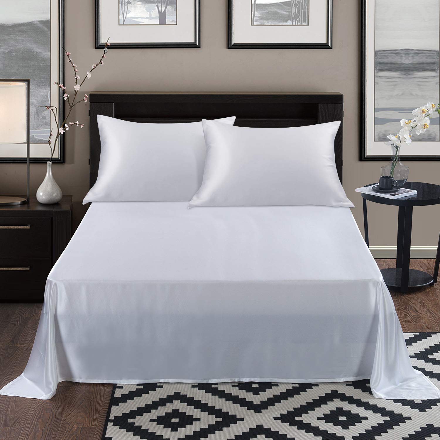 ALASKA BEAR pillowcase on styled bed showing elegant look and benefit of cooler, softer sleep surface