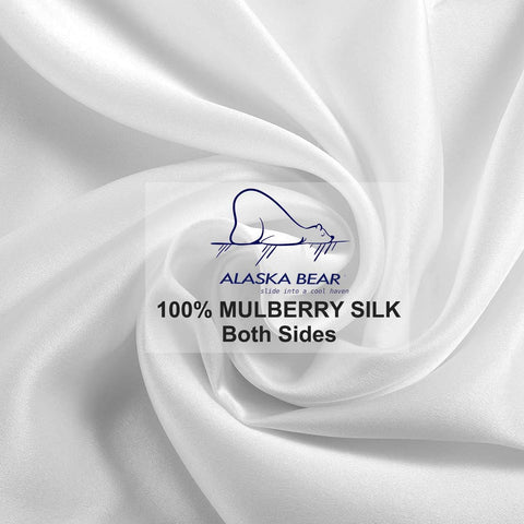 ALASKA BEAR silk scrunchie paired with pillowcase demonstrating gentle hair protection and reduced creasing