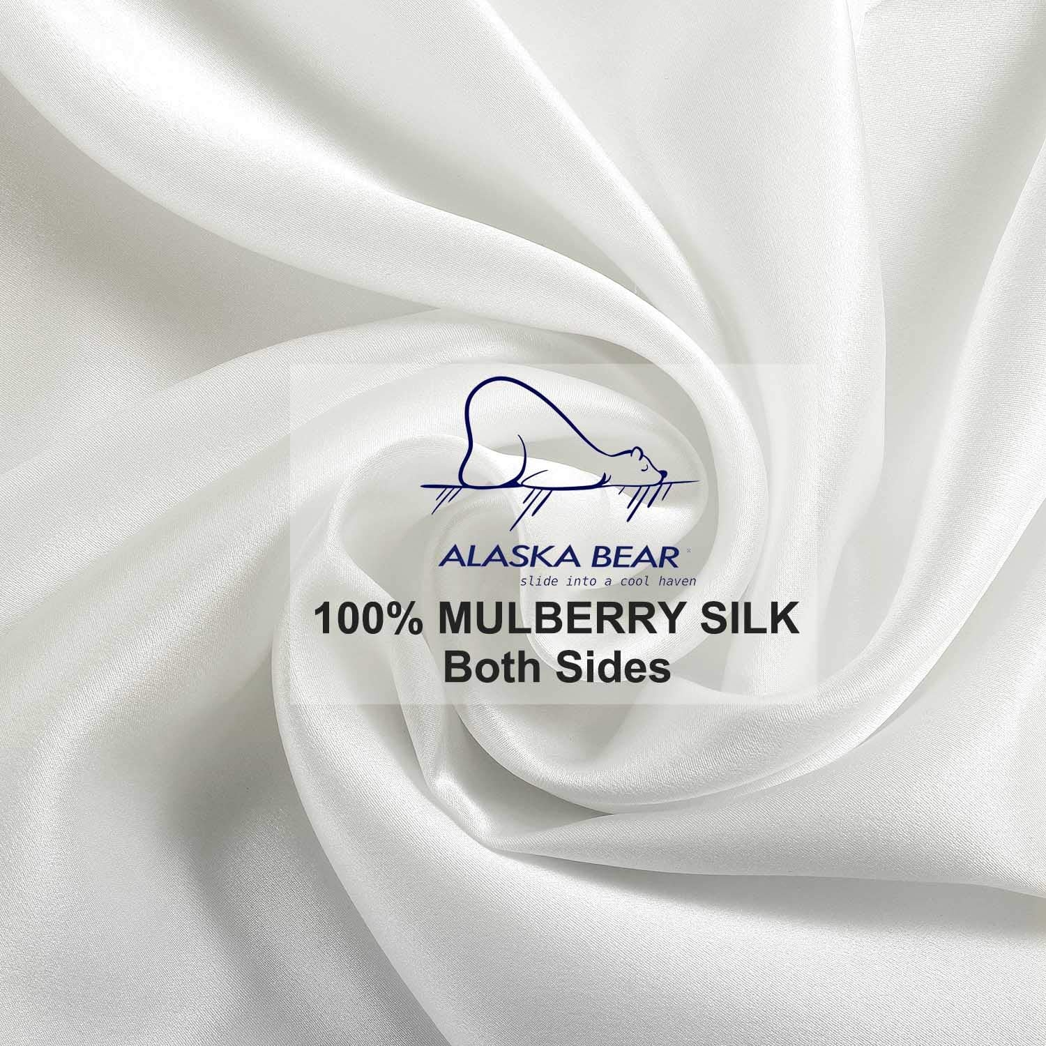ALASKA BEAR silk scrunchie paired with pillowcase preventing hair creases and breakage
