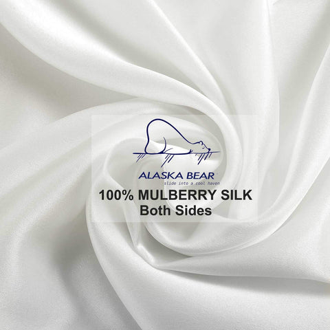 ALASKA BEAR silk scrunchie paired with pillowcase preventing hair creases and breakage