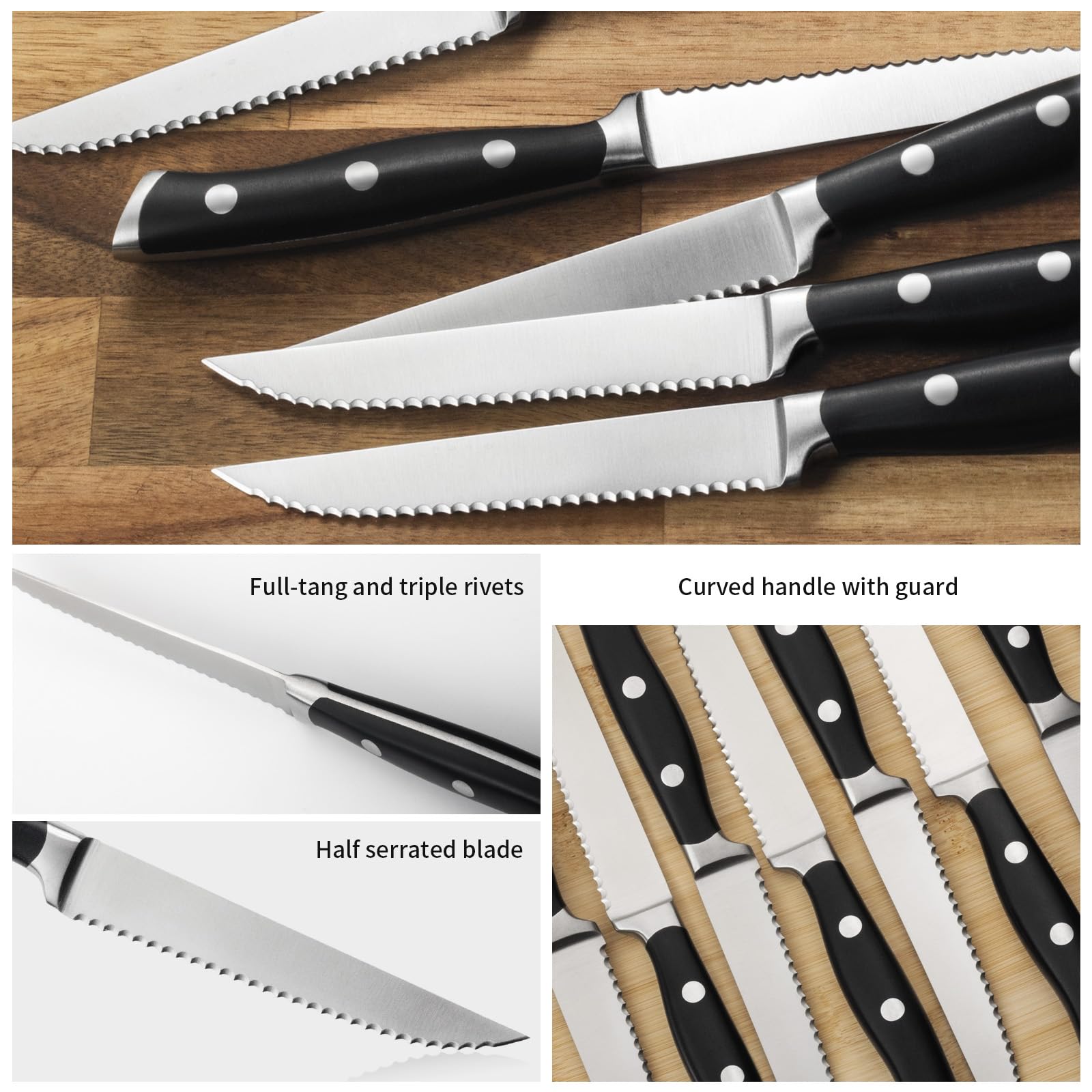 Alata close-up of serrated 4.7-inch blade showing sharp edge for clean cuts