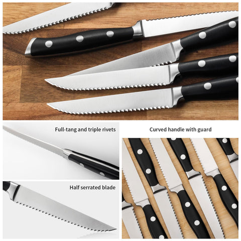 Alata close-up of serrated 4.7-inch blade showing sharp edge for clean cuts