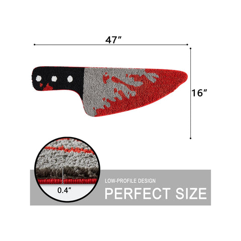 Aldopein rug beside shoes demonstrating 18x45 size and space-saving scale