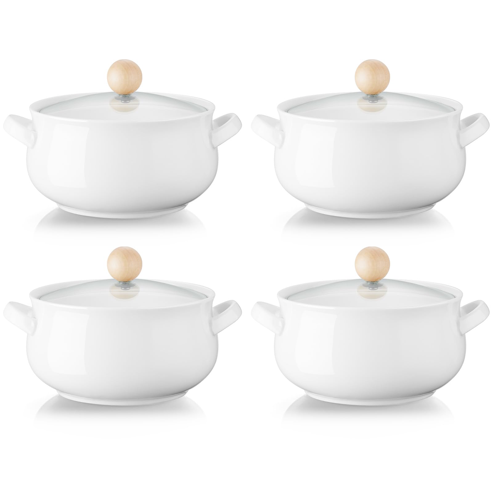 ALELION front view set of 4 crocks showing elegant white finish and lids, great for serving