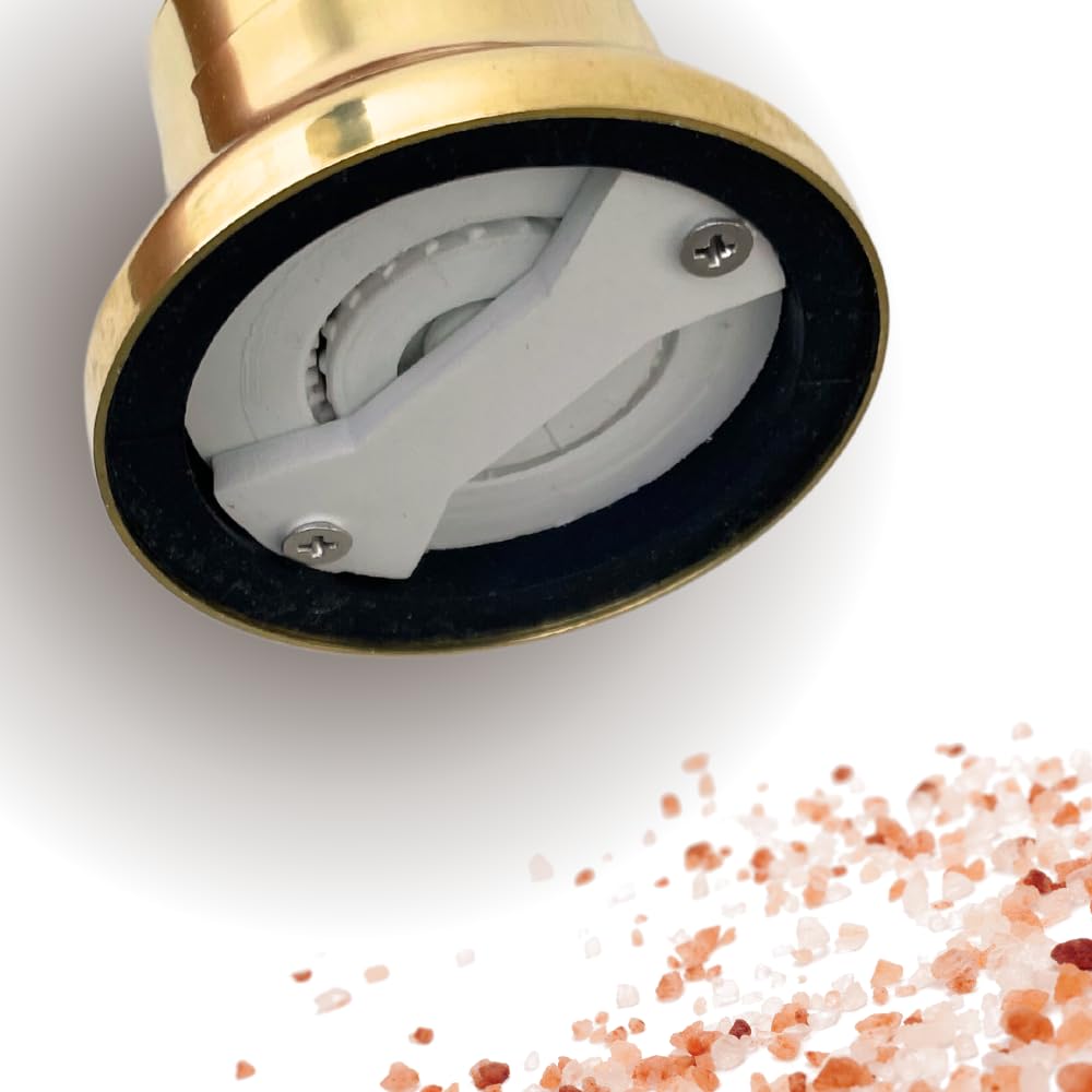 Alexander Home brass close-up of grinding mechanism showing precise, consistent grind benefit