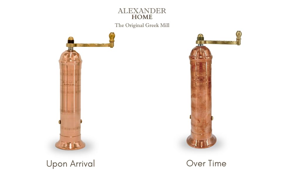 Alexander Home mill next to a ruler showing 9-inch size and compact-storage benefit